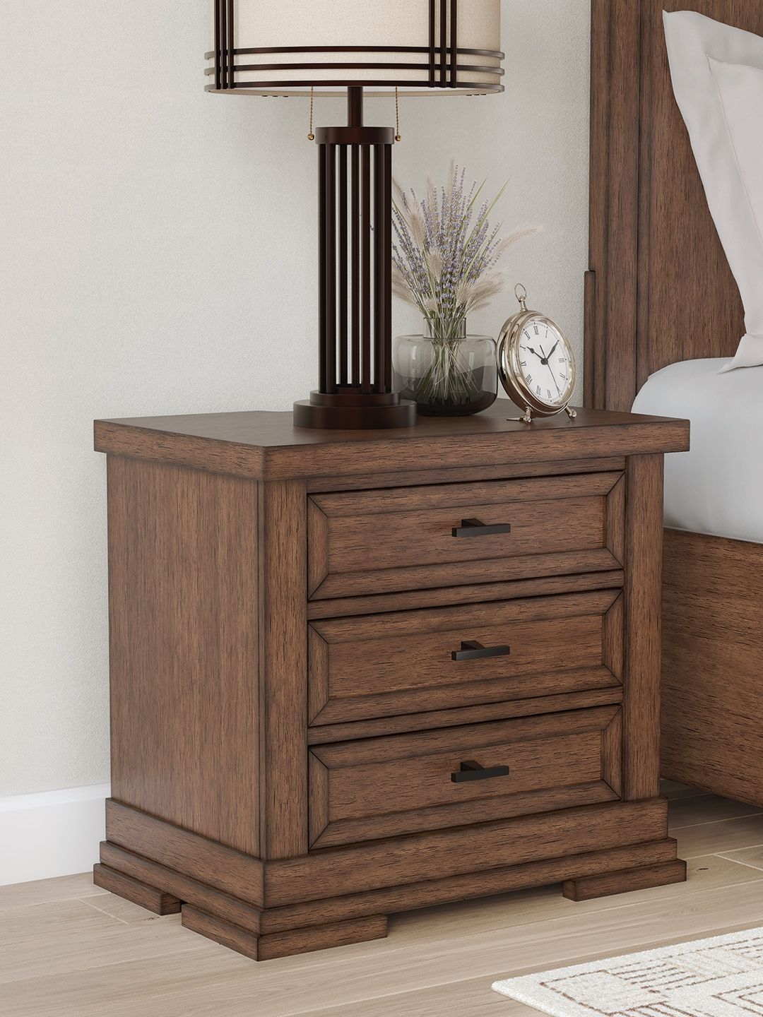 Taffenbrook - Three Drawer Night Stand - Medium Brown