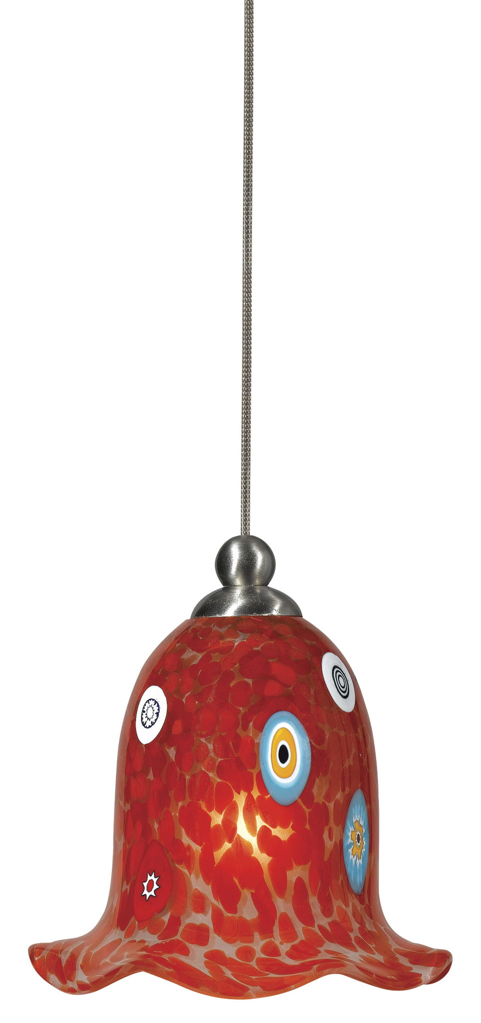 4.7" Height Glass and Metal Pendant With Brushed Steel Cord - Red Spot Confetti