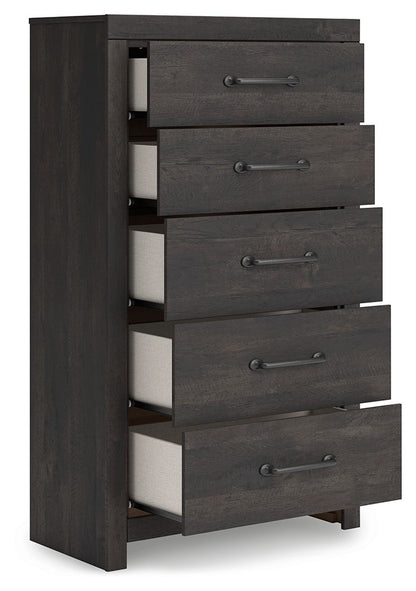Hollivern - Five Drawer Chest - Dark Gray