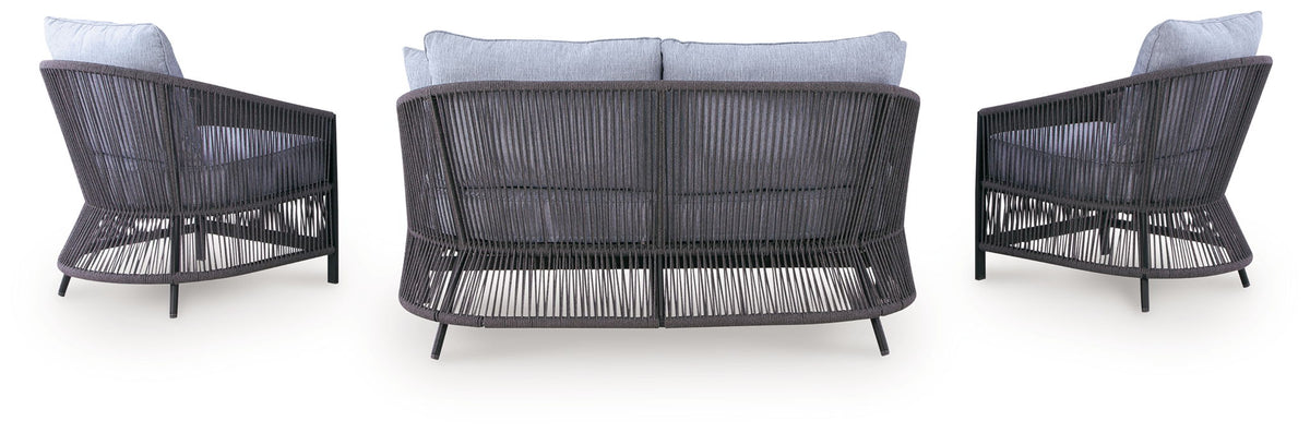 Bridges Beach - Loveseat, Lounge Chairs, Table Set (Set of 4) - Gray