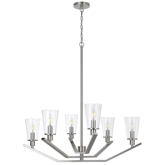 Vireo - 33.5" Height Chandelier With Round Shade - Brushed Steel