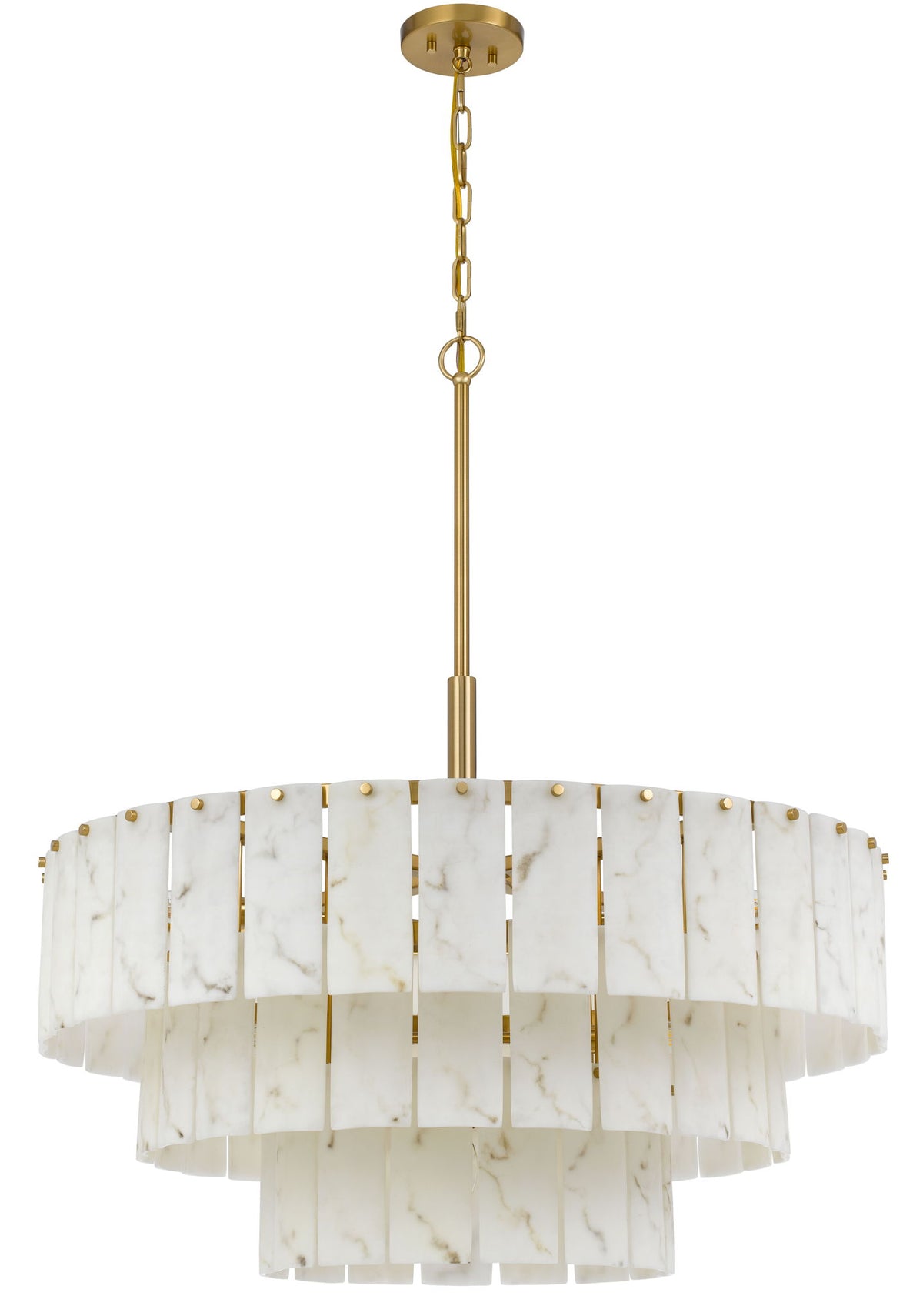 Torrigiani - 3-Tier Metal Chandelier - Antique Brass With Faux Alabaster Panels