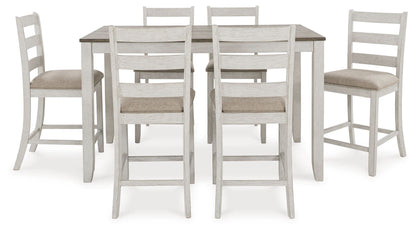 Skempton - Counter Height Dining Table and Bar Stools (Set of 7) - White / Light Brown