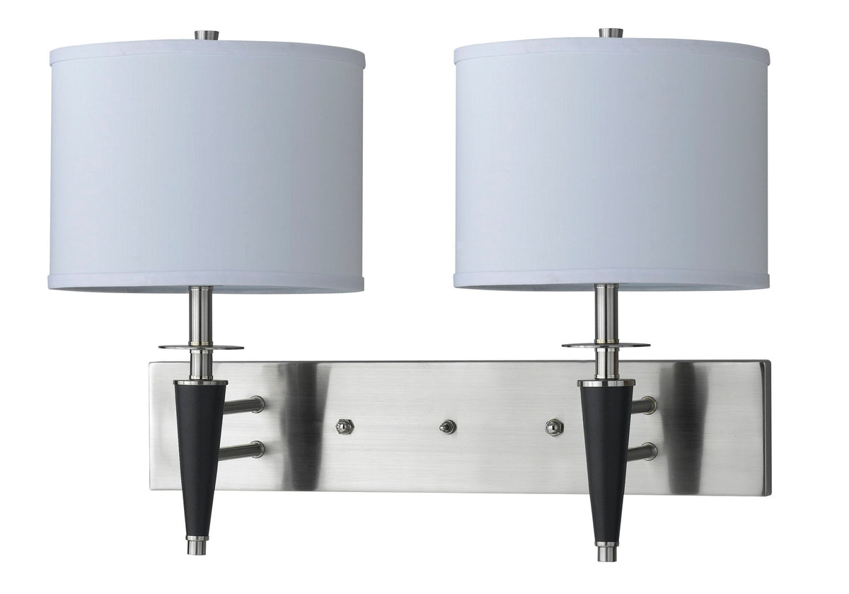 Hotel - 17.5" Height Metal Wall Lamp - Brushed Steel & Black - 60W x 2