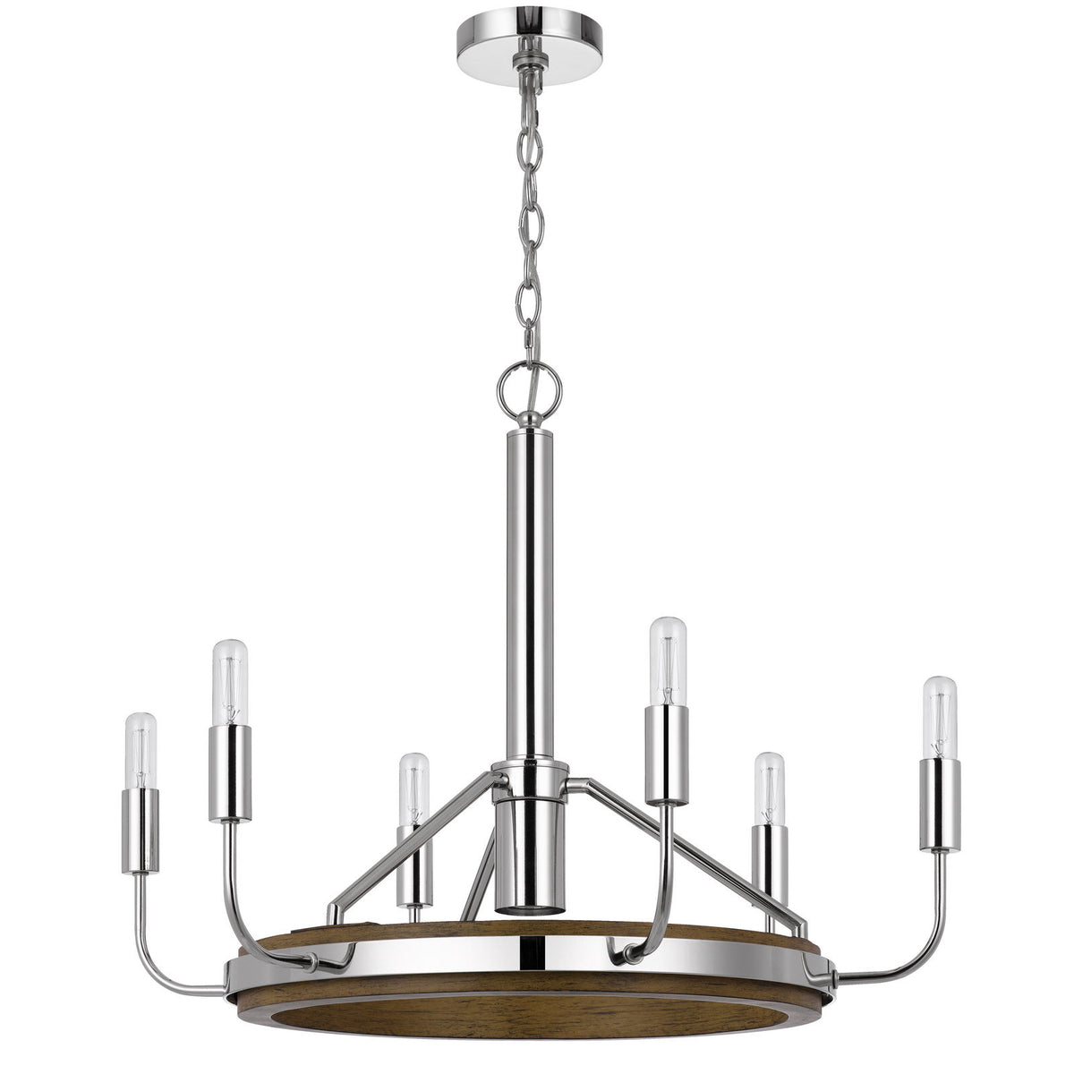 Saluda - 6 Light 20" Height Metal Chandelier - Chrome / Oak