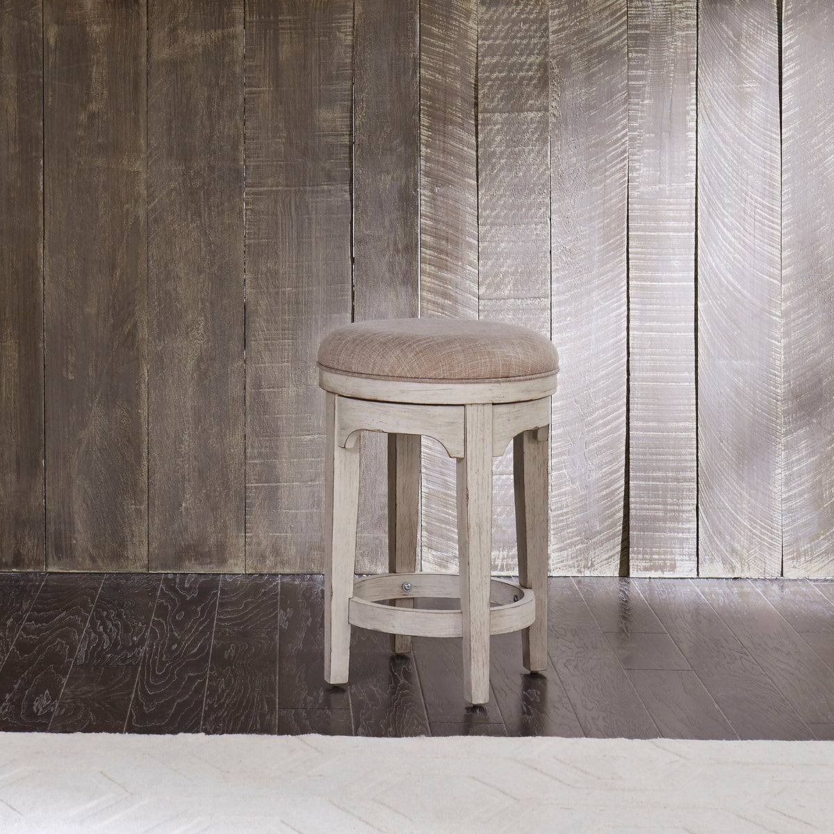 Farmhouse Reimagined - Console Swivel Stool - Antique White / Chestnut Tops
