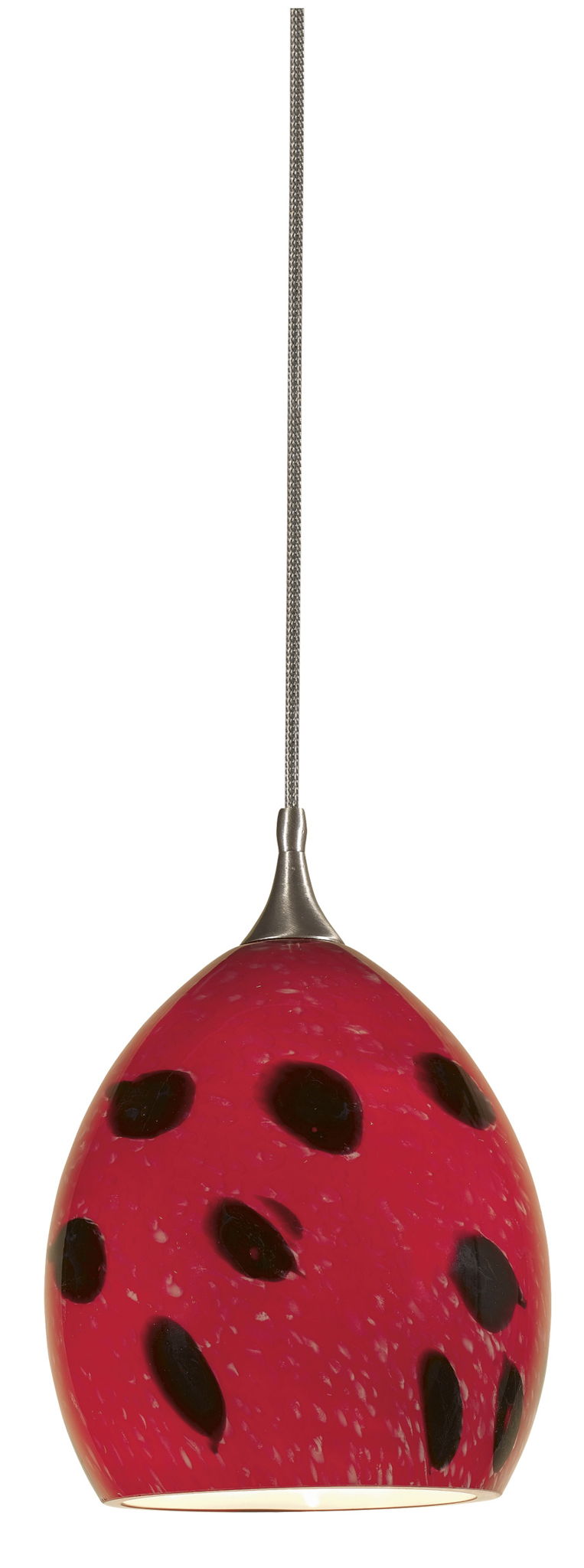 6.5" Height Glass and Metal Pendant With Brushed Steel Cord - Red Dot