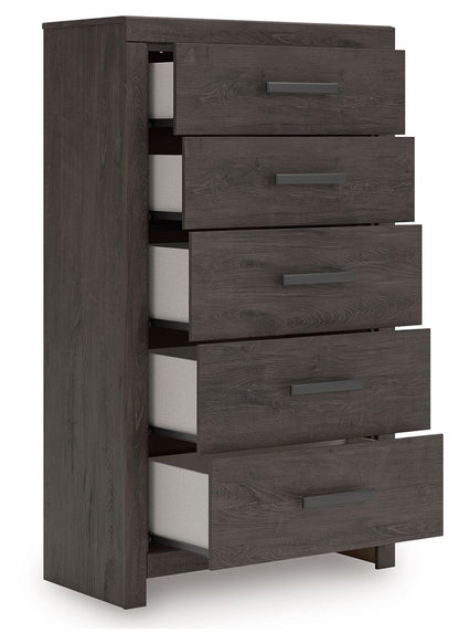 Prendonea - Five Drawer Chest - Charcoal