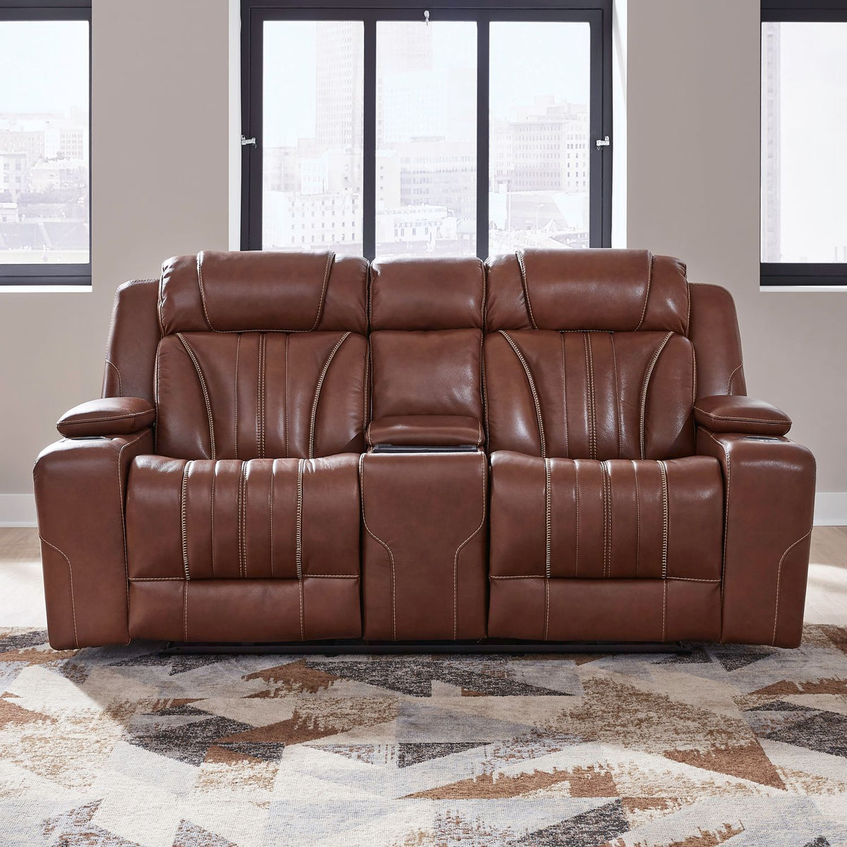 Caswell - Loveseat With Console P2 & ZG - Nature Chestnut