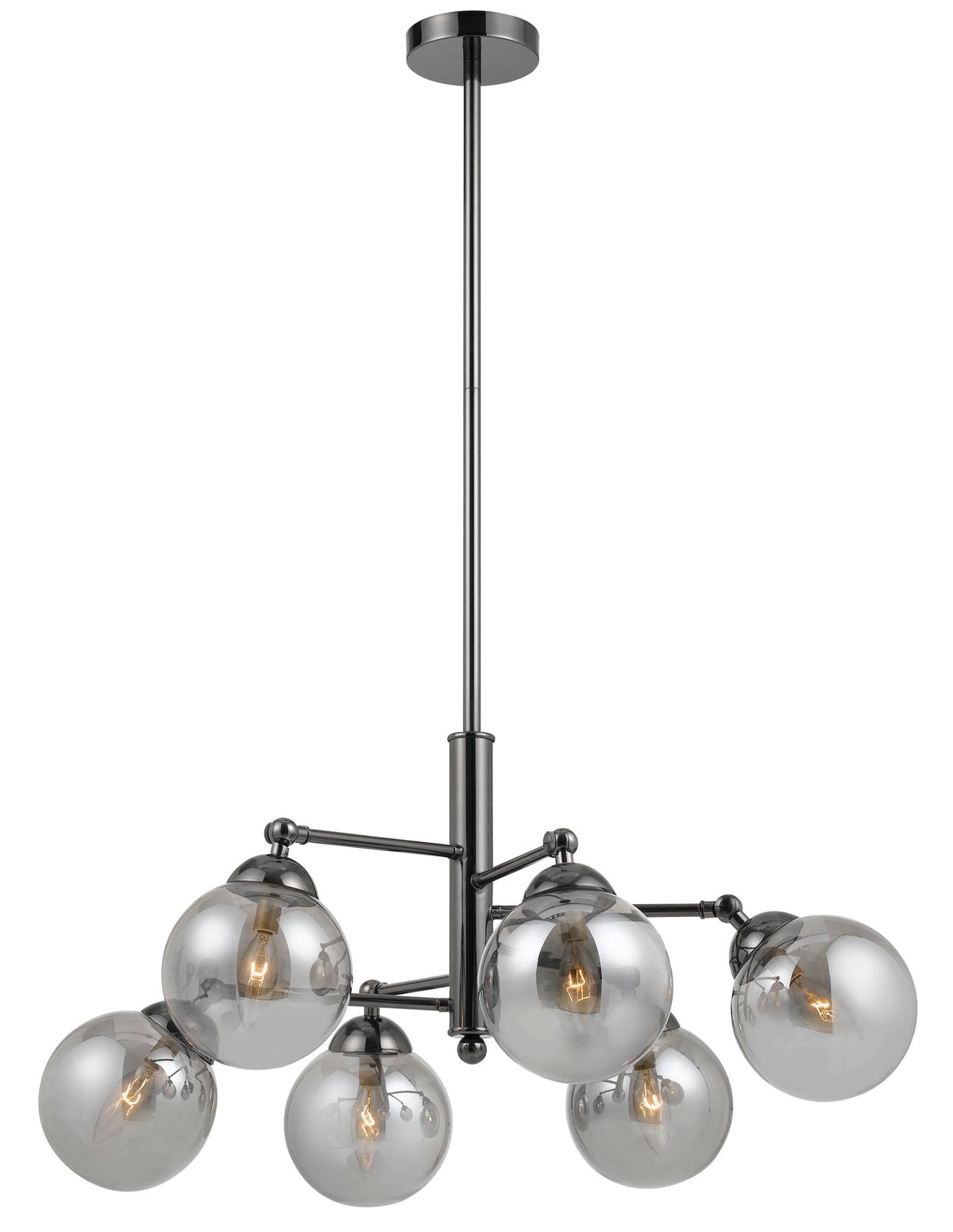 Prato - 15.3" Height Six Glass Pendant With Canopy - Gun Metal