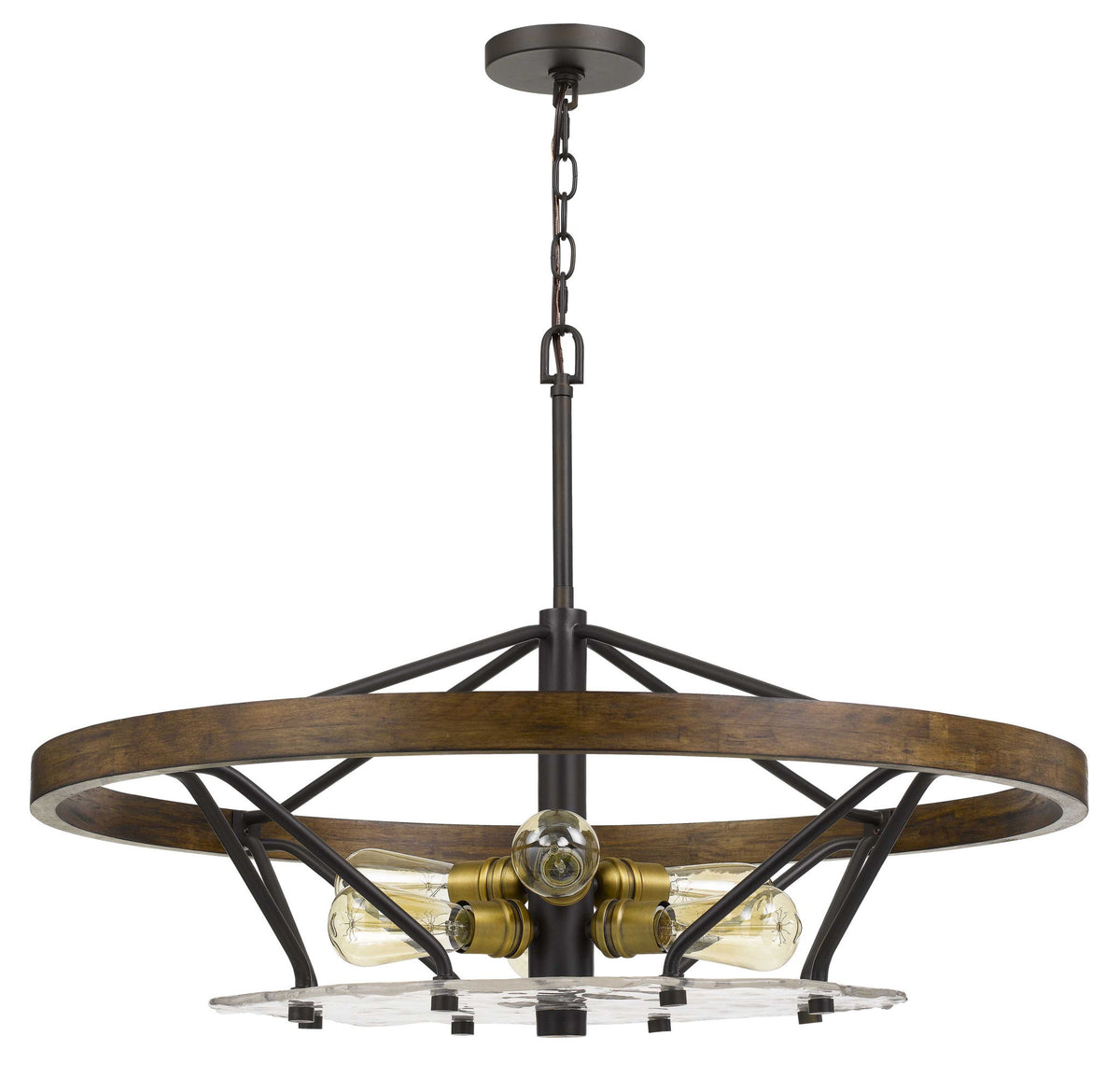 Sherrill - 22" Height Metal and Pinewood Chandelier - Bronze & Wood