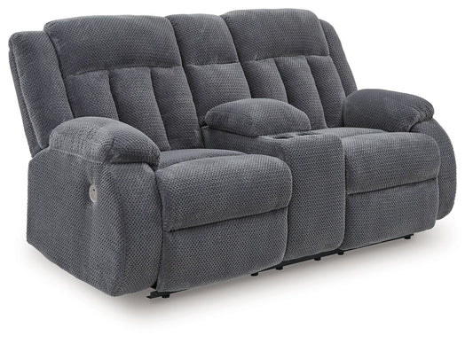 Observation - Double Reclining Power Loveseat With Console - Steel