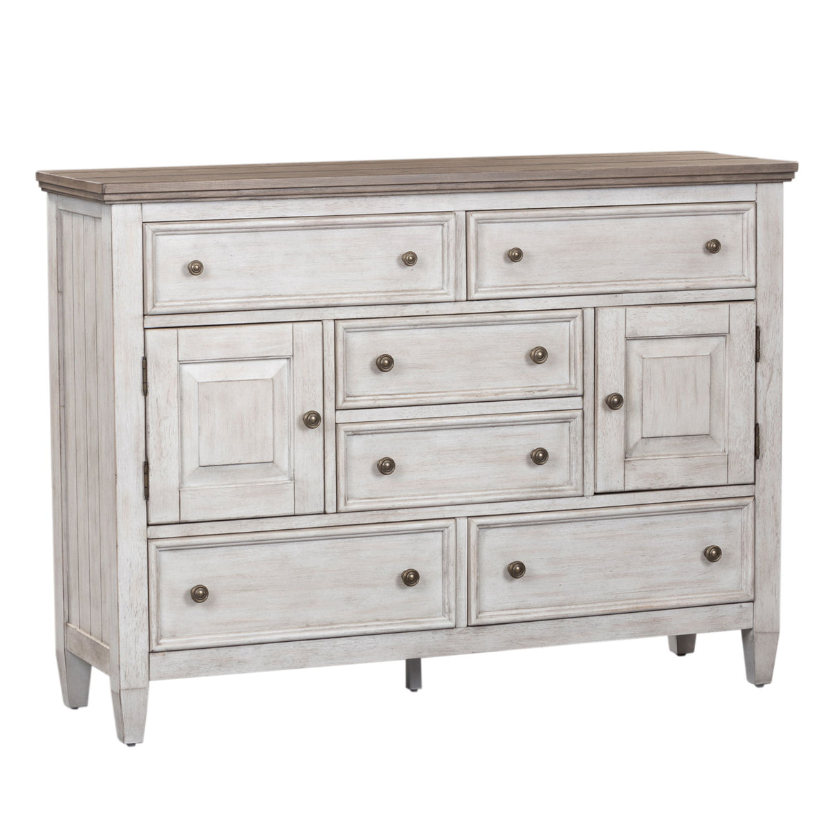 Heartland - 2 Door 6 Drawer Chesser - Antique White / Tobacco Tops