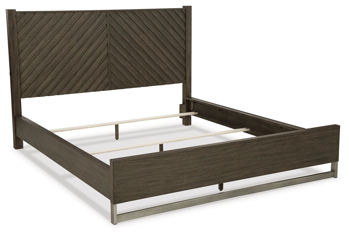 Arkenton - 3 Pc. - Dresser, Mirror, King Panel Bed - Grayish Brown
