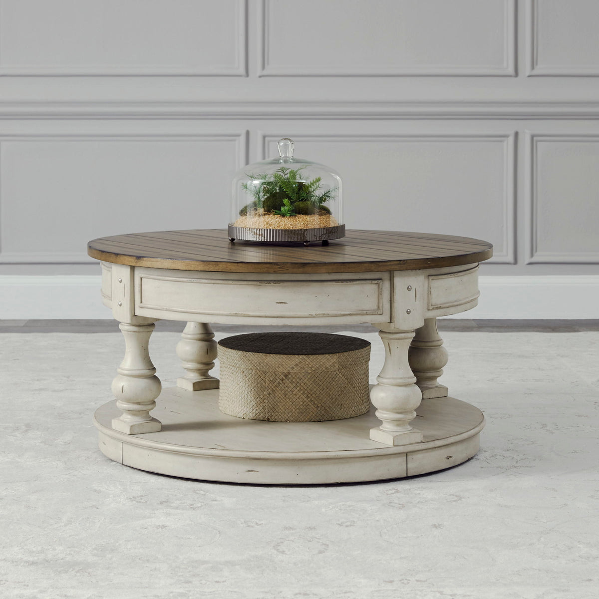Morgan Creek - Round Cocktail Table - Antique White / Wirebrushed Tobacco Accents