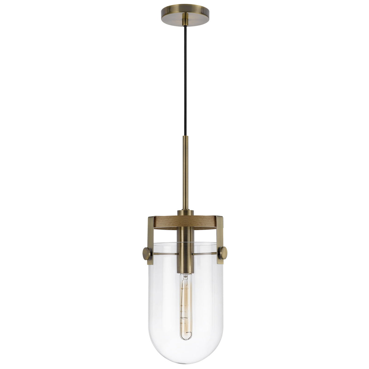 Stovall - 1 Light 21" Height Metal Pendant - Antique Brass / Oak