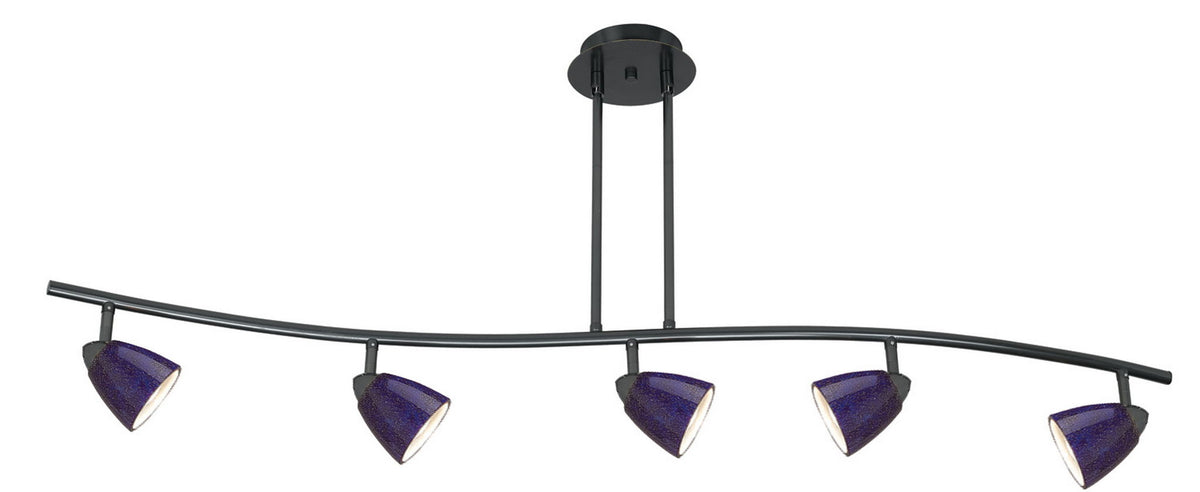 7.25-19.25" Height Adjustable Metal Serpentine Five Light Ceiling Fixture - Blue With Spots & Dark Bronze
