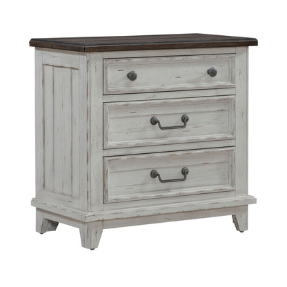 River Place - 3 Drawer Nightstand With Charging Station - Riverstone White & Tobacco