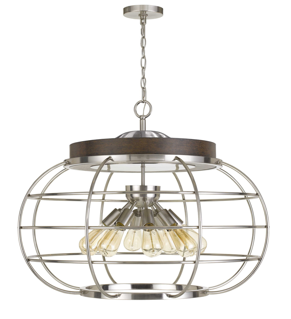 Liberty - 25" Height Metal Chandelier - Brushed Steel & Wood