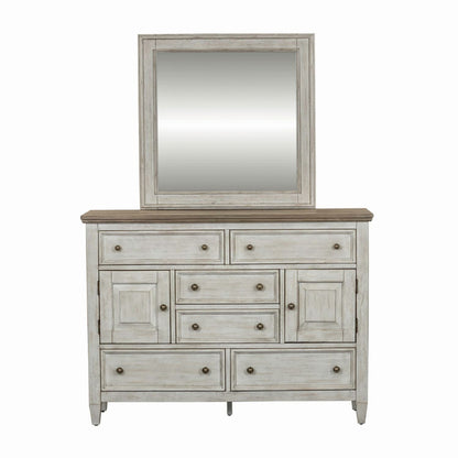 Heartland - Dresser & Mirror - Antique White / Tobacco Tops