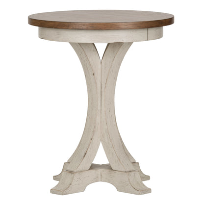 Farmhouse Reimagined - Round Chair Side Table - Antique White / Chestnut Tops