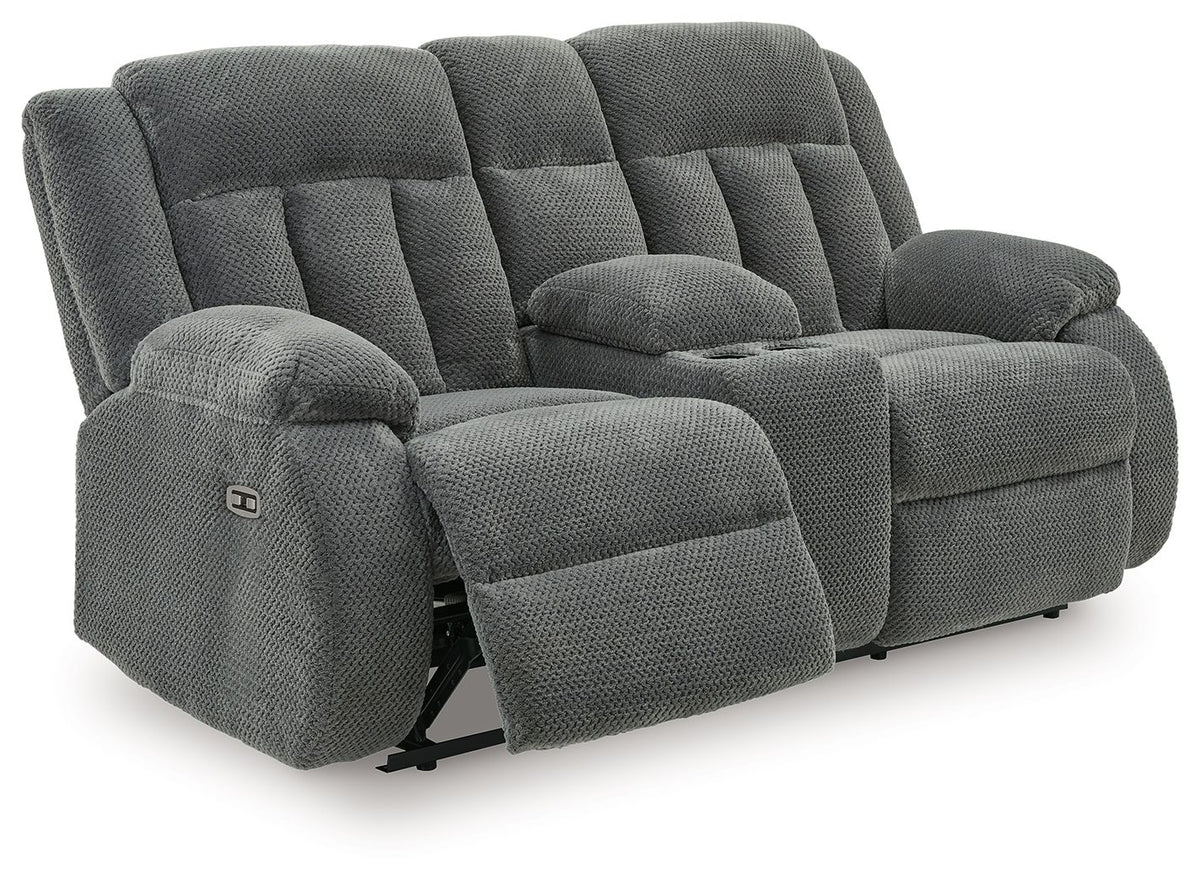 Observation - Double Reclining Power Loveseat With Console - Steel