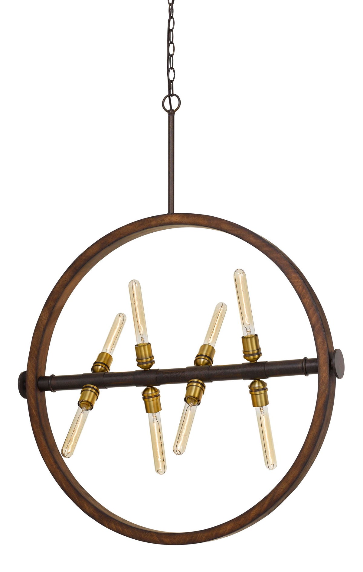 Teramo - 43.63" Height Wood and Metal Chandelier - Wood & Iron