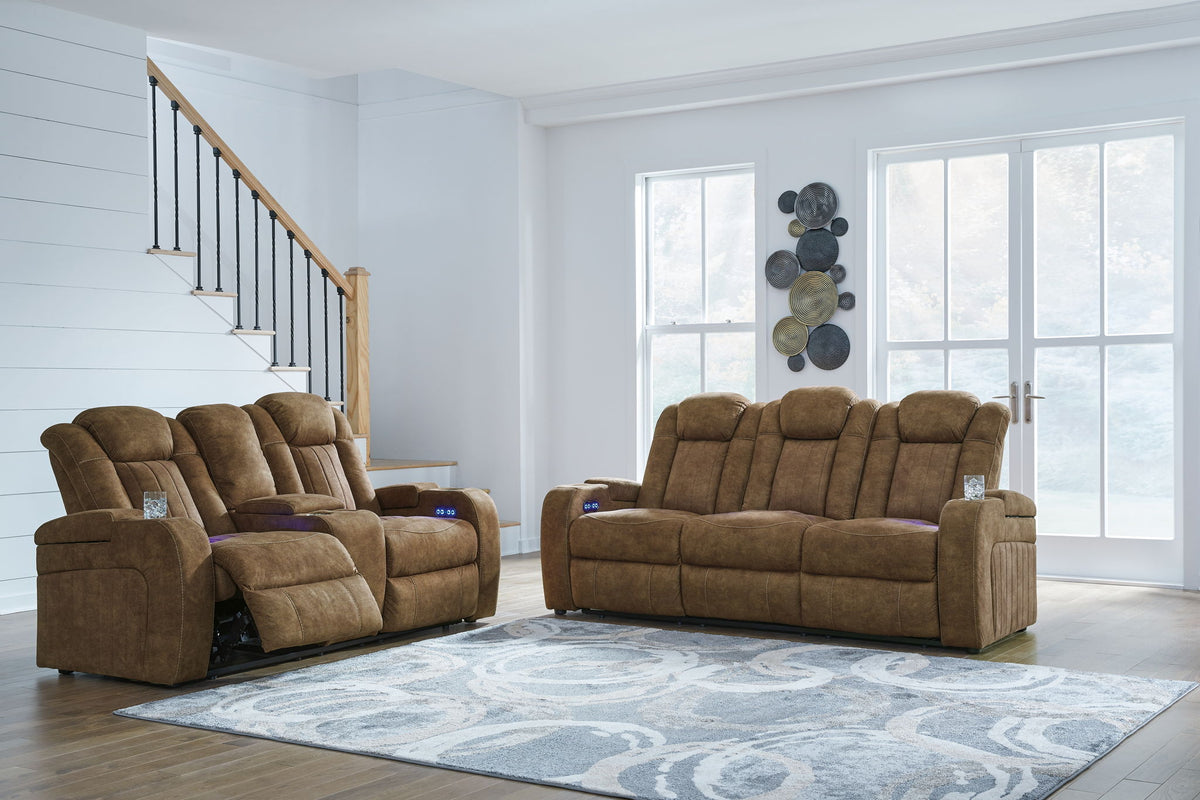 Wolfridge - 2 Pc. - Power Reclining Sofa, Power Reclining Loveseat With Console - Brindle