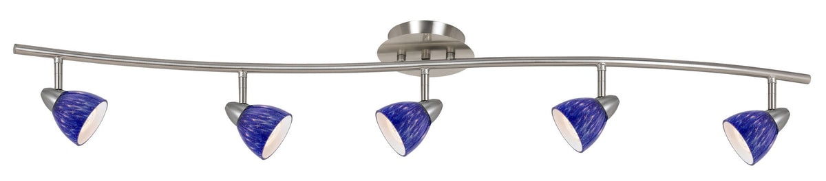 7.25-19.25" Height Adjustable Metal Serpentine Five Light Ceiling Fixture - Blue With Spots & Brushed Steel