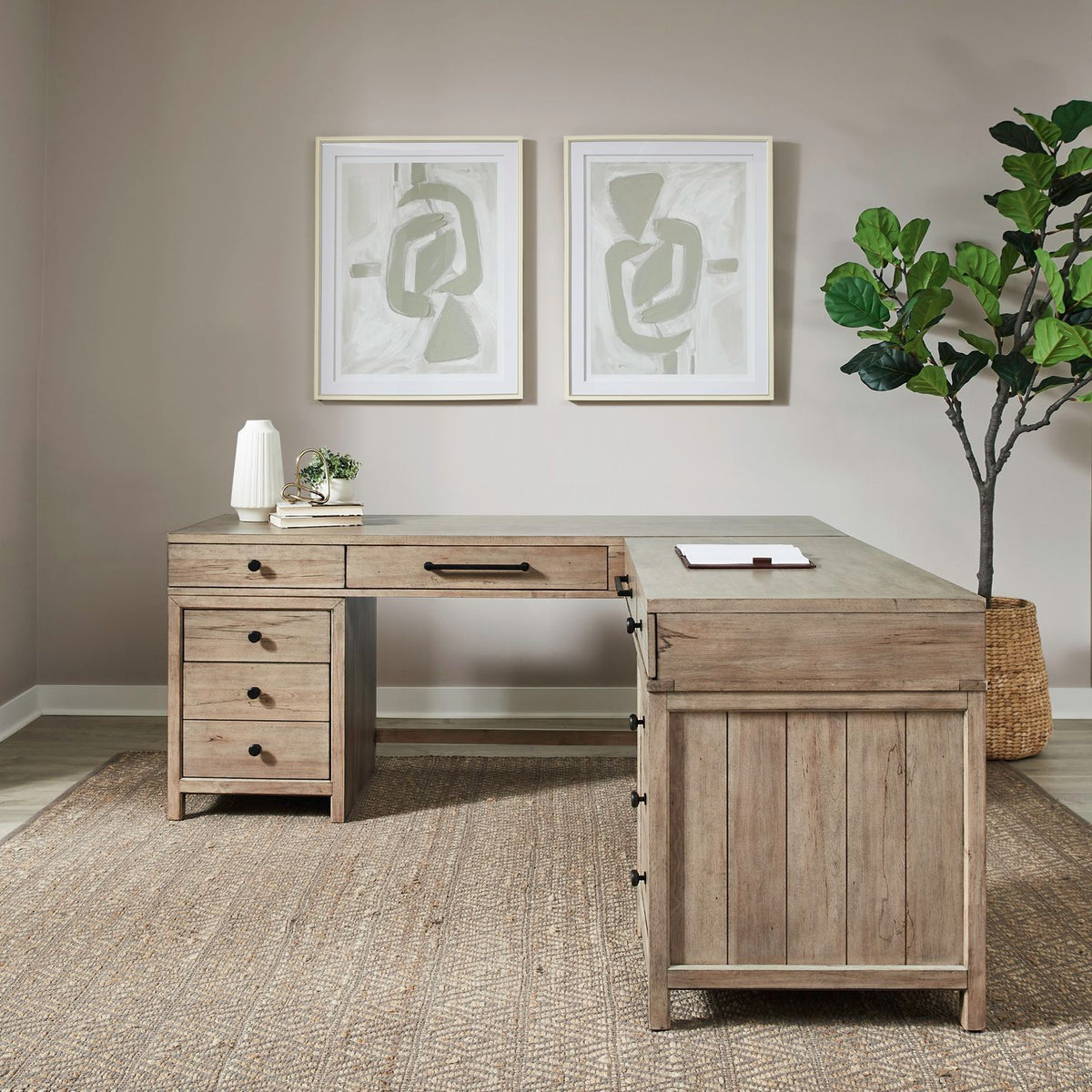Proximity Place - L Shaped Desk - Barley Buff