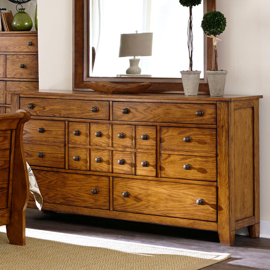 Grandpas Cabin - 7 Drawer Dresser - Aged Oak