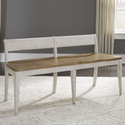 Farmhouse Reimagined - Bench - Antique White / Chestnut Tops