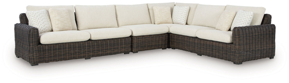 Kimora - 4-Piece Outdoor Sectional - Beige / Dark Brown