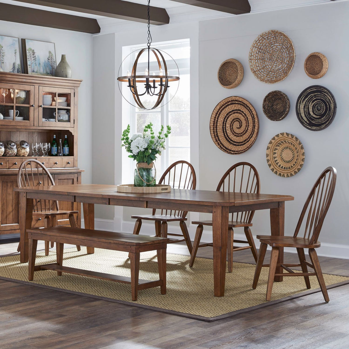 Hearthstone Ridge - 6 Piece Rectangular Table Set (Upholstered Chairs) - Tobacco & Black