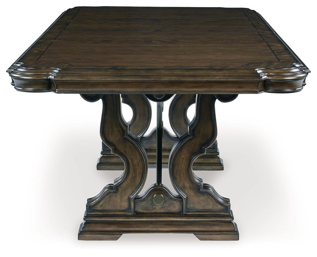 Maylee - 9 Pc. - Dining Extension Table, 4 Side Chairs, 2 Arm Chairs, Storage Bench, Buffet And Hutch - Dark Brown