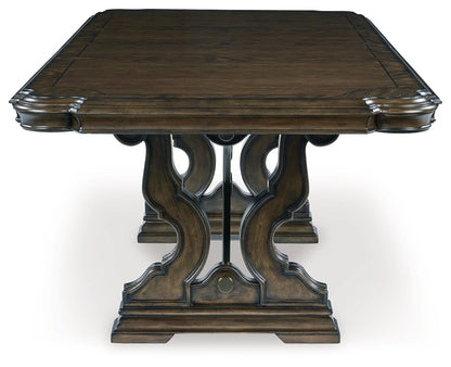 Maylee - 9 Pc. - Dining Extension Table, 4 Side Chairs, 2 Arm Chairs, Storage Bench, Buffet And Hutch - Dark Brown