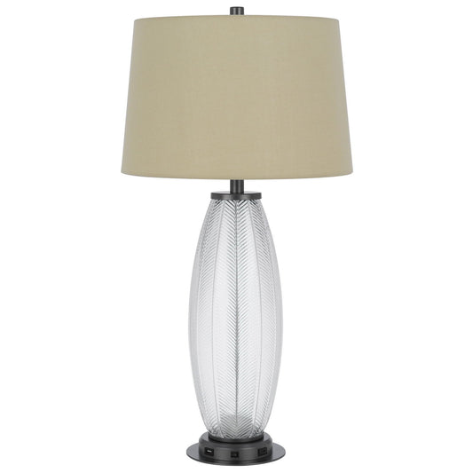 Mansfield - 100W LED Glass Table Lamp With 2W LED Night Light And 2 USB Outlets - Iron Gray