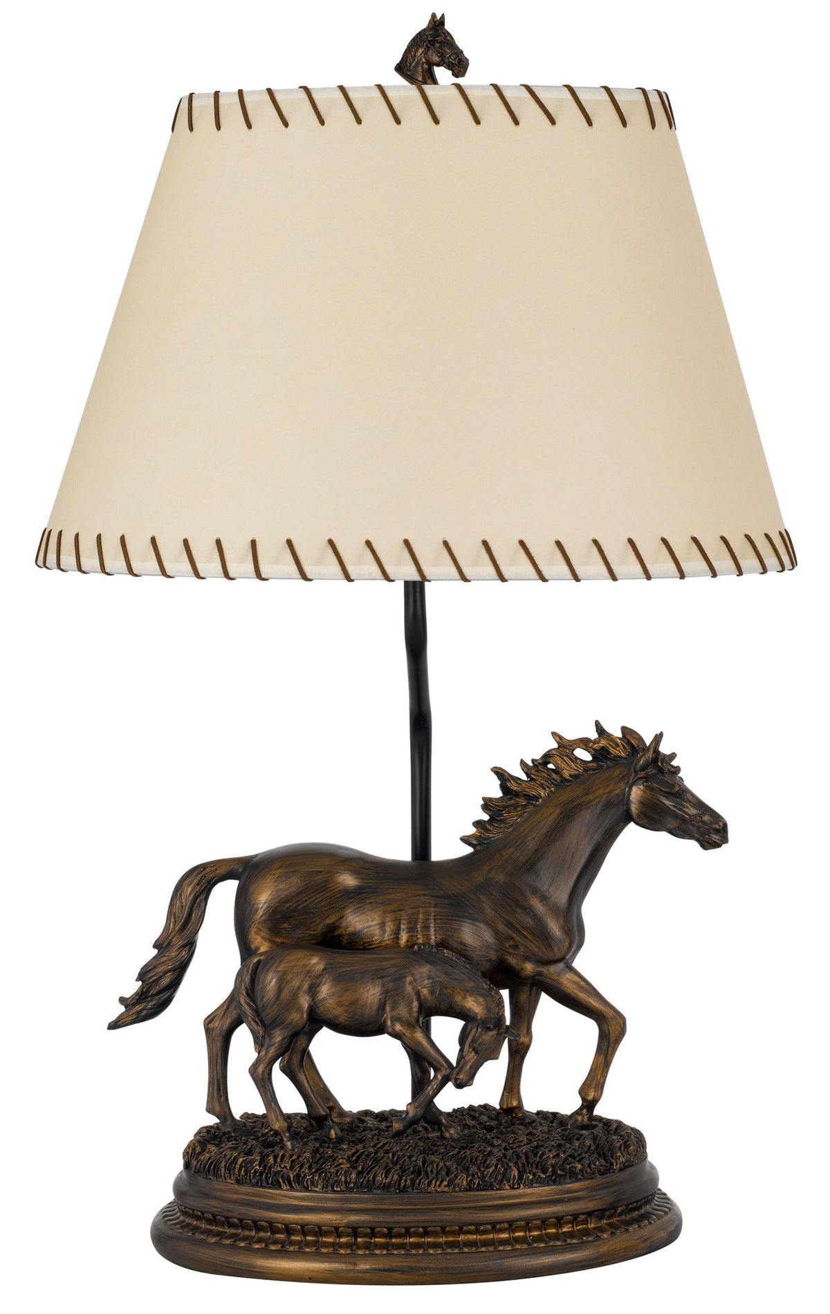 Mare And Foal - Resin Table Lamp - Antique Bronze With Stitched Shade