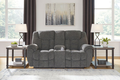 Foreside - Dbl Reclining Loveseat with Console - Charcoal