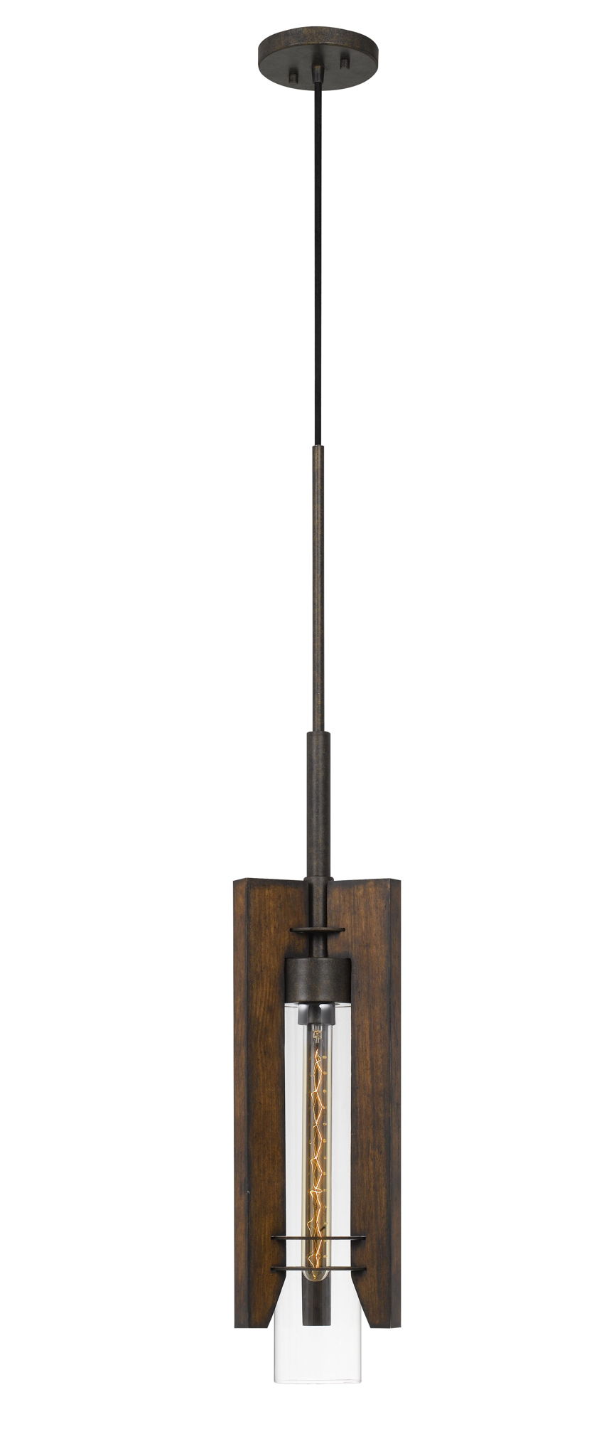 Almeria - 38" Height Wood and Metal Pendant - Wood Color