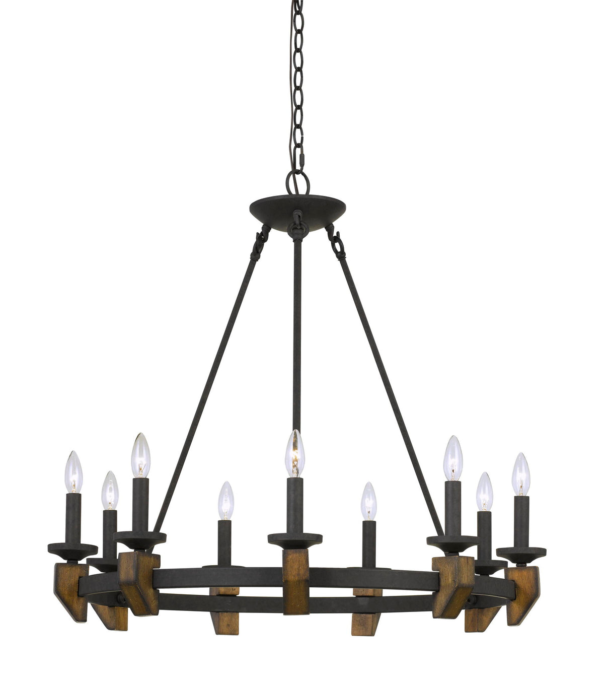 Cruz - 31" Height Metal and Wood Chandelier - Warm Bronze