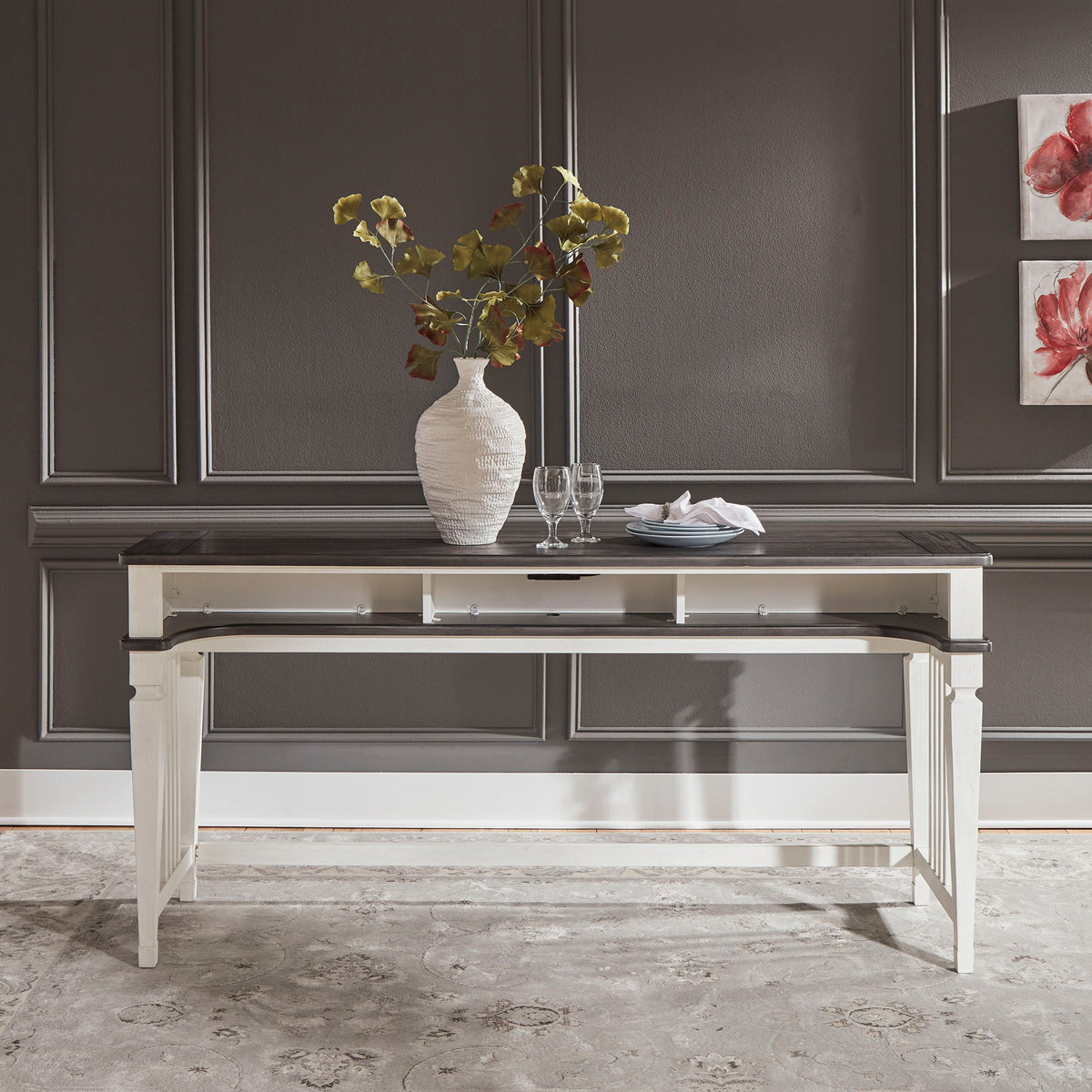Allyson Park - Console Bar Table - Wirebrushed White / Charcoal