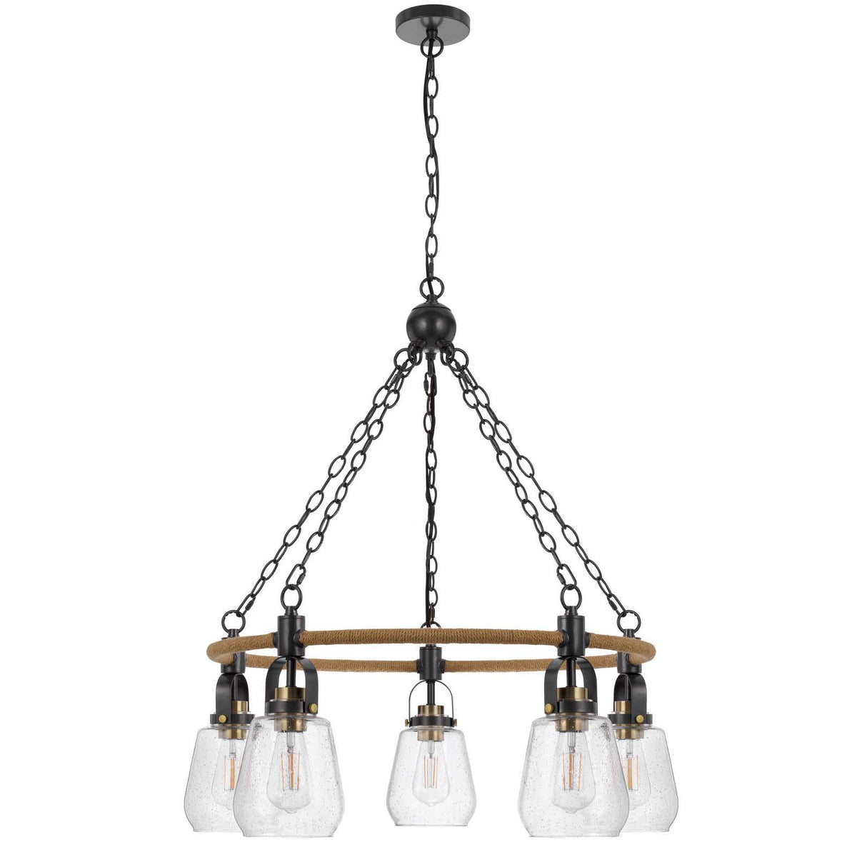 Kavala - 33.5" 5 Light Metal Pendants - Burlap / Antique Brass / Black