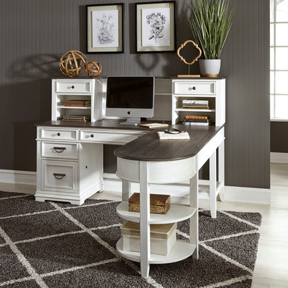 Allyson Park - L Shaped Desk With Hutch - Wirebrushed White / Charcoal