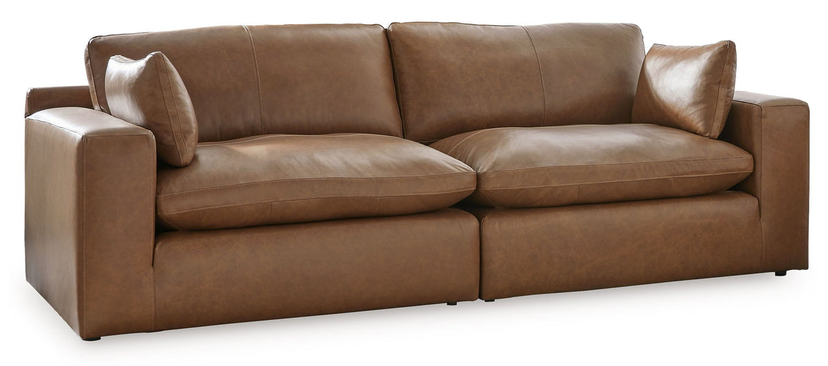Emilia - 2 Pc. - 2-Piece Sectional Loveseat, Ottoman - Caramel
